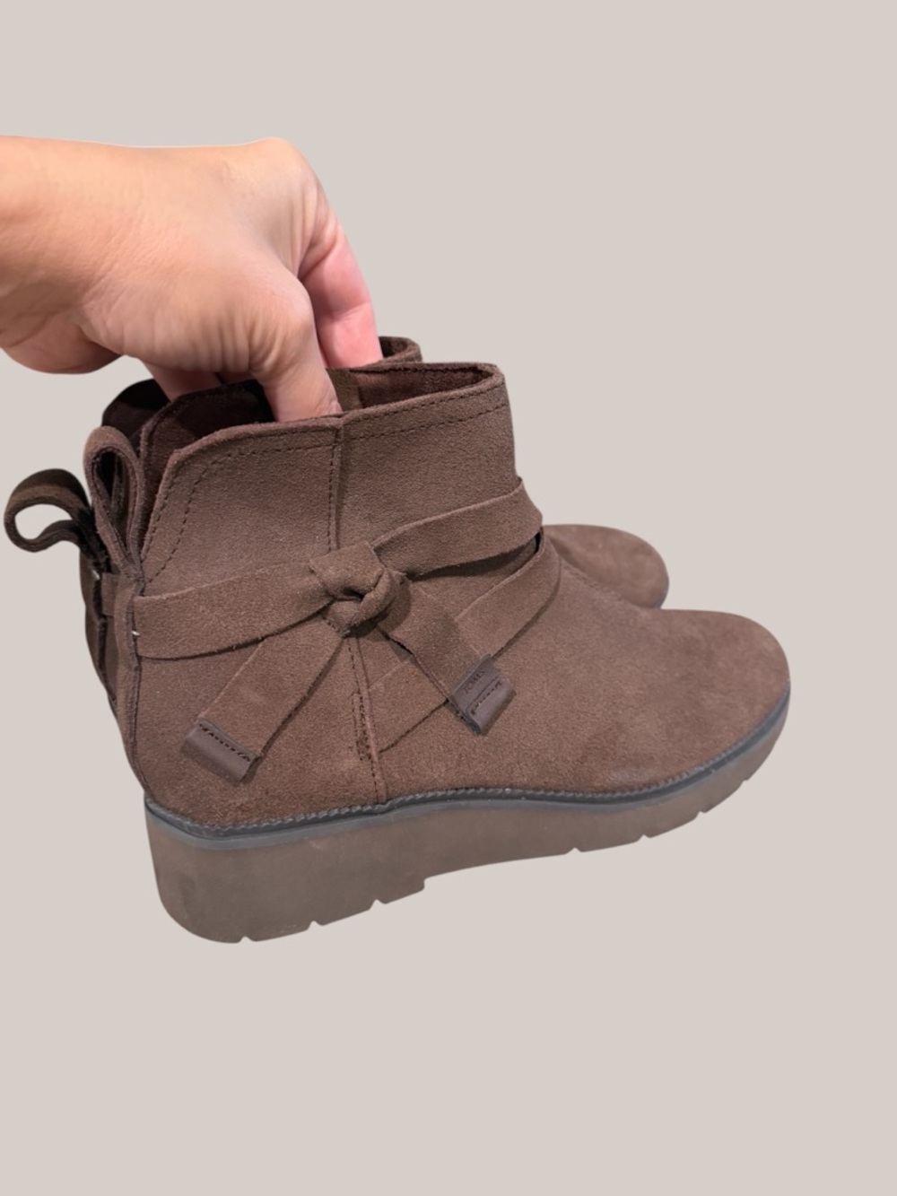 Toms Brown Suede Ankle Booties with Knotted Strap
